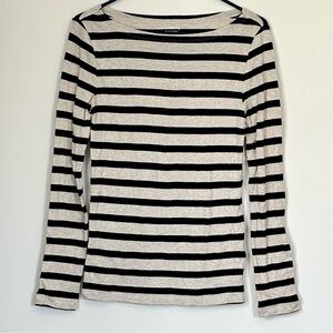 GAP Favorite Black and Gray Boatneck Striped Long Sleeve Tee - Size: Medium